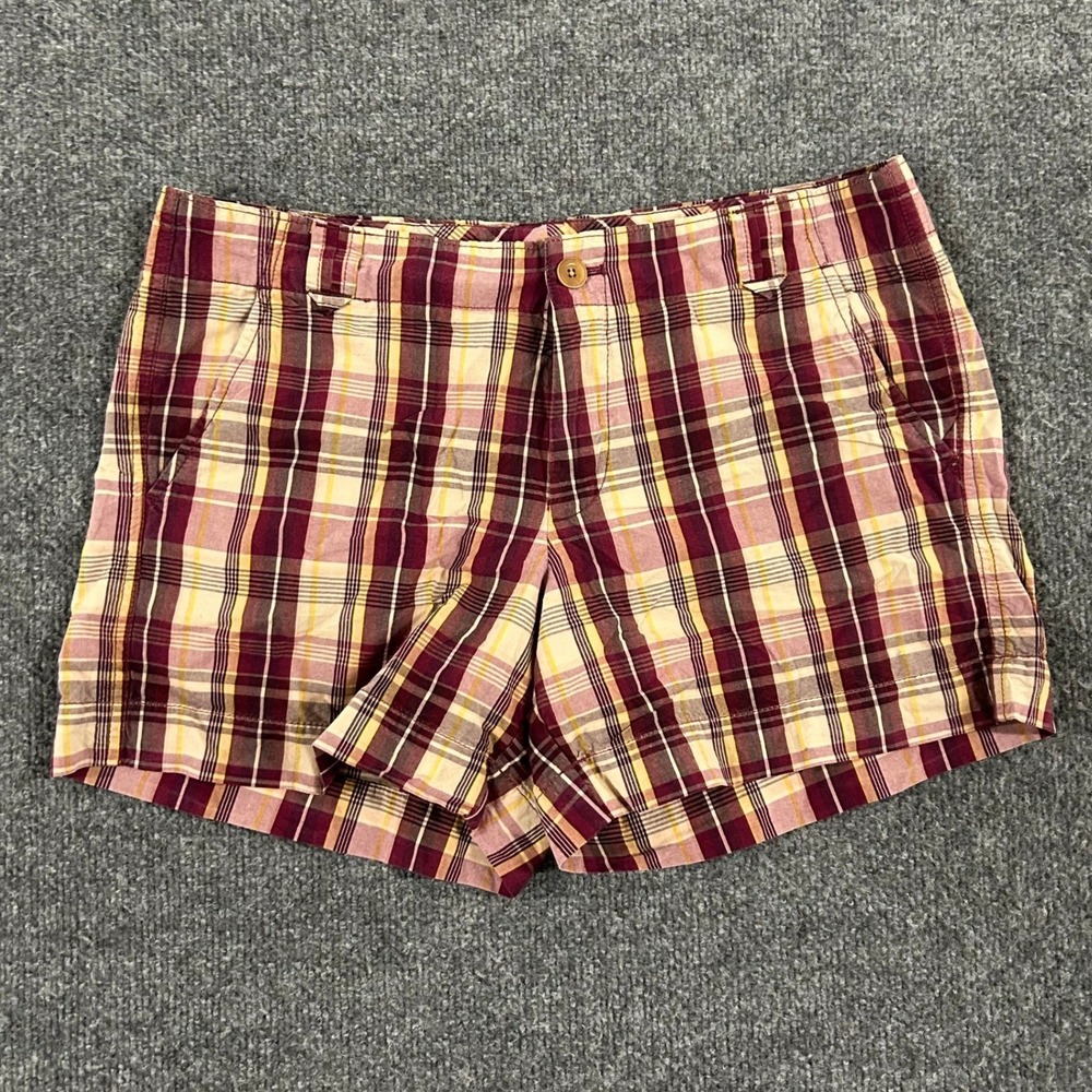 Gap Shorts Womens Size 8 Burgundy Plaid Cotton Casual Back Flap Pocket Classic
